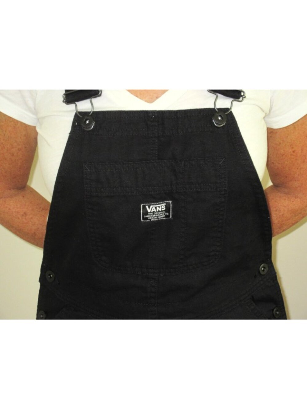 Vans Women's Ground Work Denim Carpenter overalls Black White Size XS NWT - Picture 10 of 14
